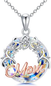 wholesale Gift For Mom 925 Sterling Silver Mom Necklace With Bule Crystal Jewelry Christmas Birthday Gifts For Women Mother Grandmother Wife Sister Daughter -undefined