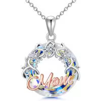 TOUPOP 925 Sterling Silver Blue Crystal Mom Pendant Necklace with Crystal Jewelry Christmas Valentine Mothers Day Birthday Gifts for Women Mom Grandma -undefined