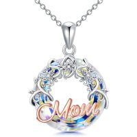 TOUPOP 925 Sterling Silver Blue Crystal Mom Necklace Gift-undefined