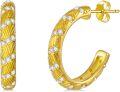 wholesale Gold 925 Sterling Silver White Gold Plated Cubic Zirconia Huggie Hoop Earrings-0-0
