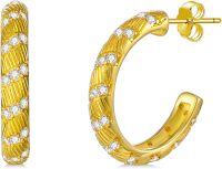 wholesale Gold 925 Sterling Silver White Gold Plated Cubic Zirconia Huggie Hoop Earrings-14K Gold