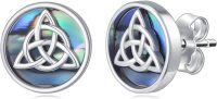 wholesale 925 Sterling Silver Round Celtic Knot Stud Earrings with Abalone Shell for Women's Gifts 3/8 Diameter (Blue)-03-Celtic Knot