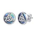 wholesale 925 Sterling Silver Celtic Trinity Knot Abalone Shell Platinum Plated Stud Earrings-0-0