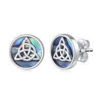wholesale 925 Sterling Silver Celtic Trinity Knot Abalone Shell Platinum Plated Stud Earrings-03-Celtic Knot