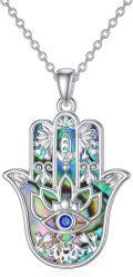 wholesale 925 Sterling Silver Abalone Shell Evil Eye Hamsa Hand Pendant Necklace for Women Men Protection Lucky Charm s-0-0