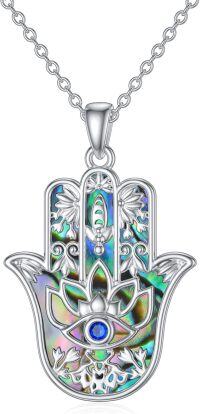 wholesale 925 Sterling Silver Abalone Shell Evil Eye Hamsa Hand Pendant Necklace for Women Men Protection Lucky Charm s-Abalone Shell Hamsa Necklace