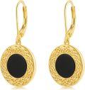 wholesale 925 Sterling Silver Gold Plated Black Onyx Celtic Knot Drop Earrings-0-0