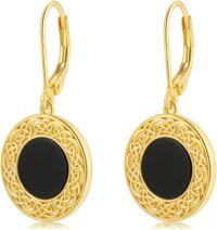wholesale 925 Sterling Silver Gold Plated Black Onyx Celtic Knot Drop Earrings-Gold celtic
