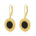 wholesale 925 Sterling Silver Gold Plated Black Onyx Celtic Knot Drop Earrings-0-0
