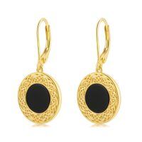 wholesale 925 Sterling Silver Gold Plated Black Onyx Celtic Knot Drop Earrings-Gold celtic