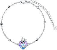 wholesale 925 Sterling Silver Austrian Crystal Fox Heart Charm Bracelet 925  for Women Girls-B-Fox with Purple Heart