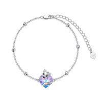 wholesale 925 Sterling Silver Fox Crystal Heart Charm Bracelet With Adjustable Chain And S925 Tag-B-Fox with Purple Heart