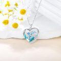wholesale 925 Sterling Silver Blue Lily of the Valley Birth Flower Heart Pendant Necklace for Women-0-1