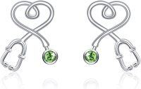 wholesale Hypoallergenic S925 Sterling Silver & Austrian Crystals Lead-Free Nickel-Free Heart Stud Earrings for Nurses, Doctors, Medical Students - Perfect Gift for Women, Mom, Wife, Daughter - 0.46 x 0.32-Simulated Peridot