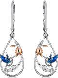wholesale 925 Sterling Silver Blue Enamel Hummingbird Drop Leverback Earrings for Women Gift Ideas-0-0