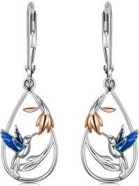 wholesale 925 Sterling Silver Blue Enamel Hummingbird Drop Leverback Earrings for Women Gift Ideas-Hummingbird Style-1