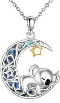wholesale 925 Sterling Silver Moon Pendant with Koala and Star Charm Necklace for Women Girls Gifts CUTE ANIMAL JEWELRY-Koala