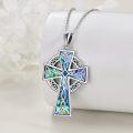 wholesale 925 Sterling Silver Celtic Knot Cross with Abalone Shell Inlay Infinity Heart Love Pendant Necklace for Women Girls  (Blue)-0-2