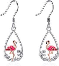 wholesale 925 Sterling Silver Teardrop Pink Flamingo Drop Earrings for Women-Flamingo