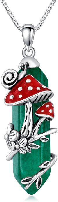 wholesale Sterling Silver Mushroom Necklace with Snail Pendant Gift for Women-Style 7-Green Quartz