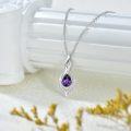 wholesale 925 Sterling Silver Purple Amethyst Teardrop Pendant Necklace with Cubic Zirconia Accents-0-4