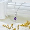 wholesale 925 Sterling Silver Purple Amethyst Teardrop Pendant Necklace with Cubic Zirconia Accents-0-4