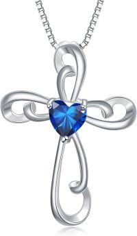 wholesale Sterling Silver Zirconia Women s Cross Necklace 18 20 -9-September-Blue Sapphire