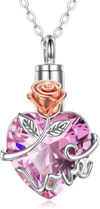 wholesale Silver Rose Cremation Jewelry Heart Urn Necklace for Ashes ( chars)-Pink Heart Urn