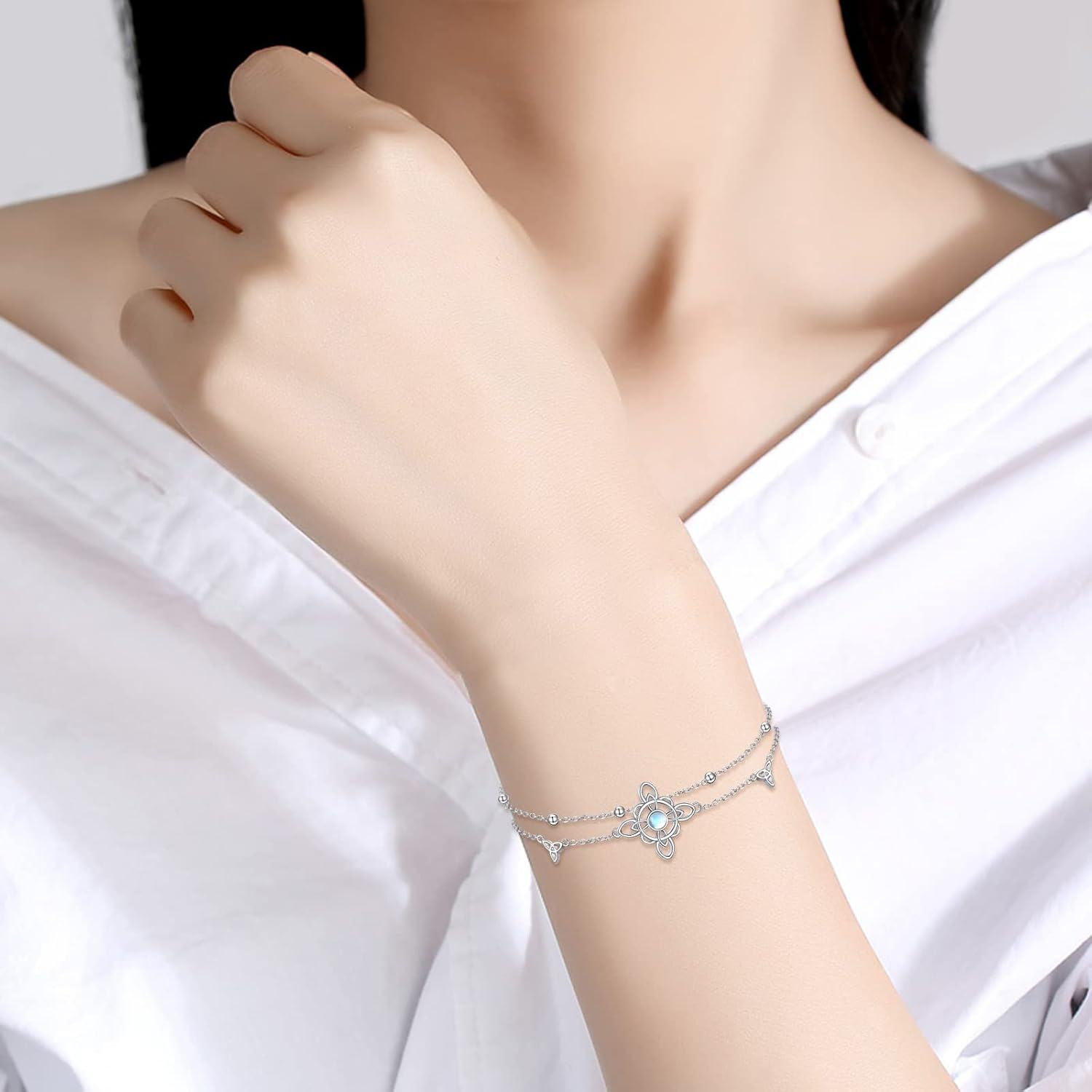 wholesale 925 Sterling Silver Adjustable Charm Bracelet with Celtic Knots and Moonstone for Women Girls -0-1