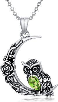wholesale 925 Sterling Silver Birthstone Owl Pendant Necklace for Women-Aug-08