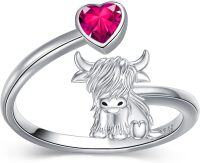 wholesale Sterling Silver Birthstone Highland Cow Ring Custom Engraved Name Adjustable Women s Jewelry Gift-07-July