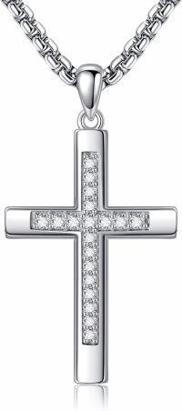 wholesale 925 Sterling Silver Birthstone Cross Necklace for Women Men-04-Apr-Diamond