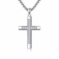 wholesale 925 Sterling Silver Birthstone Cross Necklace for Women Men -04-Apr-Diamond