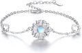 wholesale 925 Sterling Silver Moonstone Flower Heart Charm Bracelet for Women Girls  6-8 Adjustable Chain Length-0-0