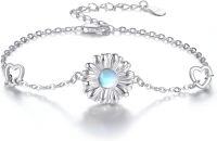 wholesale 925 Sterling Silver Moonstone Flower Heart Charm Bracelet for Women Girls  6-8 Adjustable Chain Length-Daisy Bracelet