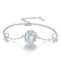 wholesale 925 Sterling Silver Flower Moonstone Heart Pendant Bracelet-Daisy Bracelet