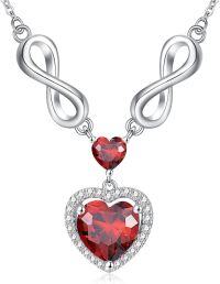 wholesale 925 Sterling Silver 12 Birthstones Infinity Heart Necklace for Women-1-Jan-Garnet Red