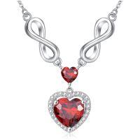 wholesale 925 Sterling Silver 12 Birthstones Infinity Heart Necklace for Women-1-Jan-Garnet Red