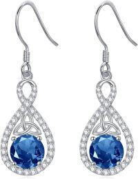 wholesale 925 Sterling Silver Crystal Teardrop Dangle Earrings Valentine s Birthday Gifts for Her-B 09-Sep-Sapphire