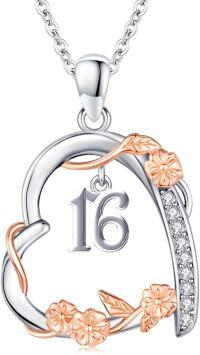 wholesale 925 Sterling Silver Cubic Zirconia Heart Rose Necklace - 16th Birthday Gift for Her-16th