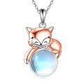 wholesale 925 Sterling Silver Fox Holding Blue Stone Pendant Necklace for Women-0-0