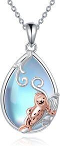 wholesale 925 Sterling Silver Teardrop Blue Moonstone Sloth Pendant Necklace-0-0