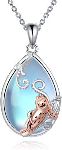 wholesale 925 Sterling Silver Teardrop Blue Moonstone Sloth Pendant Necklace-sloth necklace