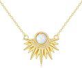 wholesale 14K Gold  White Fire Opal Starburst Sun Necklace for Women Birthday Gift-0-0