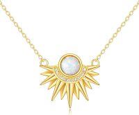 wholesale 14K Gold  White Fire Opal Starburst Sun Necklace for Women Birthday Gift-Sun