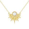 wholesale 14k Gold Opal Sunburst Necklace Wholesale With Lab Diamond Accents On Delicate Chain-0-0