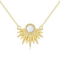 wholesale 14k Gold Opal Sunburst Necklace Wholesale With Lab Diamond Accents On Delicate Chain-Sun