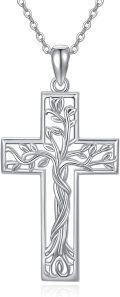 wholesale 925 Sterling Silver Tree of Life Cross Pendant Necklace Gift for Women-0-0