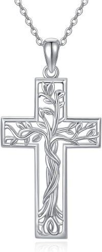 wholesale 925 Sterling Silver Tree of Life Cross Pendant Necklace Gift for Women-A-Cross Tree of Life