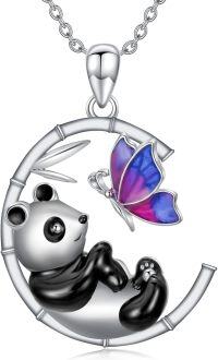 wholesale 925 Sterling Silver Purple Butterfly and Black & White Panda Pendant Necklace for Women-Panda Necklace